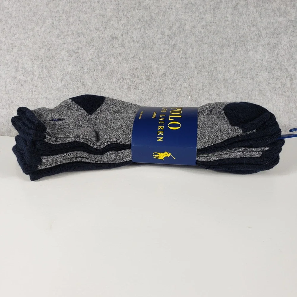 Polo Ralph Lauren Mens 4‎ Pack Low Cut Socks 6-12.5 Grey Navy Athletic New